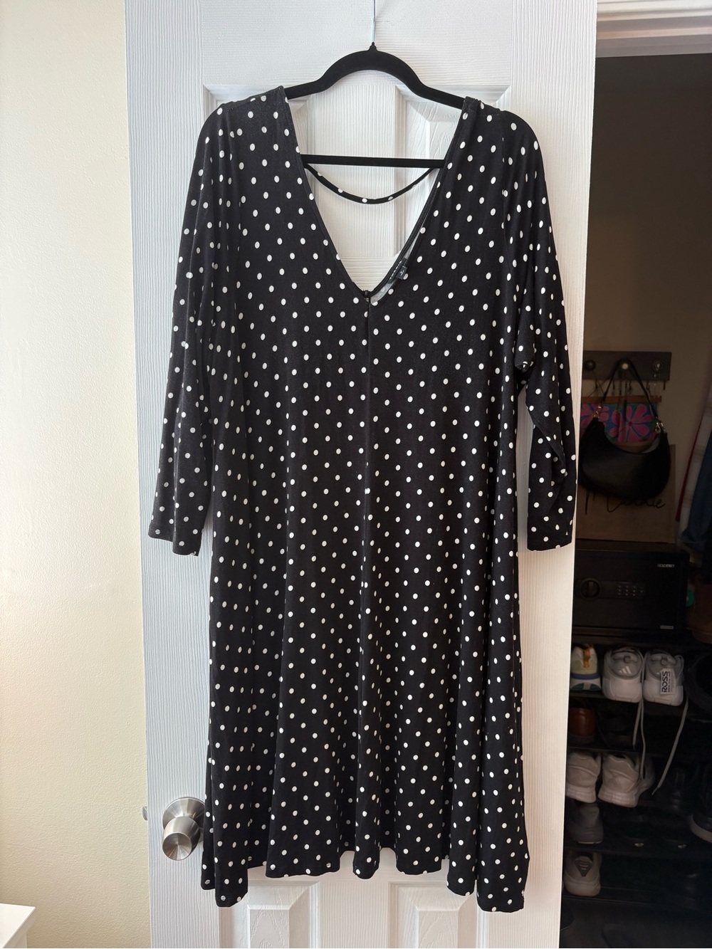 torrid Black Dress with White Polka Dots - Long Sleeve V-Neck